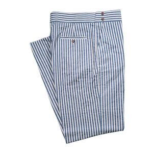 Mens 34 Gurkha Pants Blue White Striped Cotton Flat Front Straight Fit Trousers